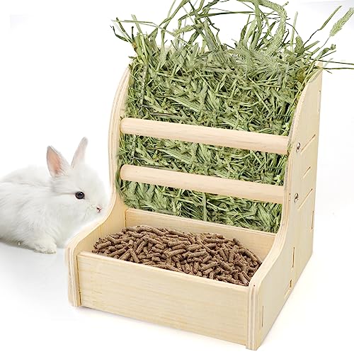 Chngeary Futterspender für Kaninchen, Meerschweinchen, Heufutterspender aus Holz, als Kleintierlieferant für Kaninchen, Meerschweinchen, Hasen usw. von Chngeary