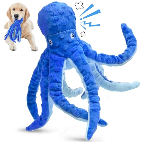 Chngeary Octopus Hundespielzeug für große Hunde, quietschendes Hundespielzeug mit lebendigem Oktopus-Aussehen, weichem Stoff und stabilem Hundeplüschtier für Indoor-Spielen (Blau) von Chngeary