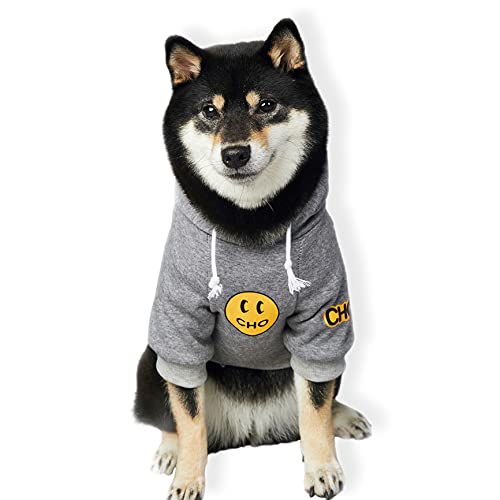 ChoChoCho Smiley Hund Hoodie Stilvolle Hundekleidung Smiley Gesicht Pullover Baumwolle Sweatshirt Mode Outfit für Hunde Katzen Welpen Small Medium Large (L, Grau) von ChoChoCho