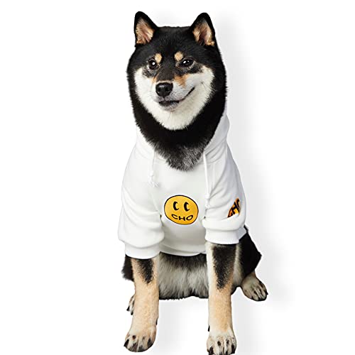 ChoChoCho Smiley Hund Hoodie Stylische Hundekleidung Smiley Gesicht Pullover Baumwolle Sweatshirt Mode Outfit für Hunde Katzen Welpen Small Medium Large (3XL, Weiß) von ChoChoCho