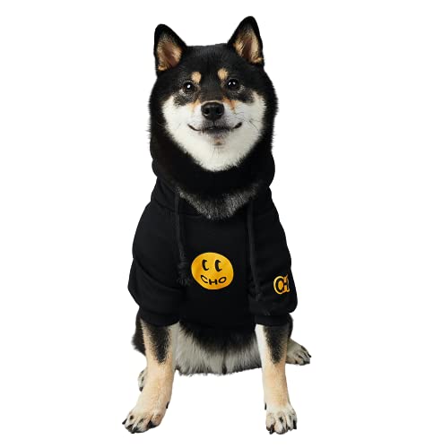 ChoChoCho Smiley Hund Hoodie Stylische Hundekleidung Smiley Gesicht Pullover Baumwolle Sweatshirt Mode Outfit für Hunde Katzen Welpen Small Medium Large (L, Schwarz) von ChoChoCho