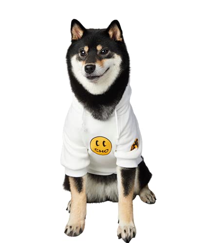 ChoChoCho Smiley Hunde-Kapuzenpullover, stilvolle Hundekleidung, Smiley-Gesicht, Baumwoll-Sweatshirt, modisches Outfit für Hunde, Katzen, Welpen, Größe S, M, L (S, Weiß) von ChoChoCho