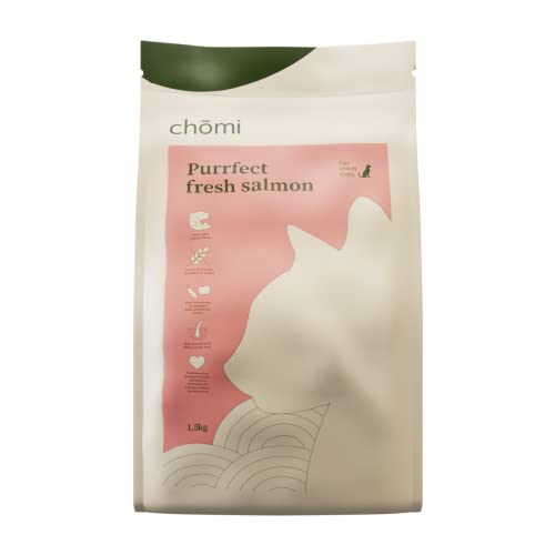 Chōmi Katzenfutter | Trockenfutter mit frischem Lachs | 1,5 KG Katzenfutter | Trocken für Katzen | Gesund für Fell und Darm | Getreidefrei mit Zusatz von Vitaminen und Mineralstoffen von Chomi