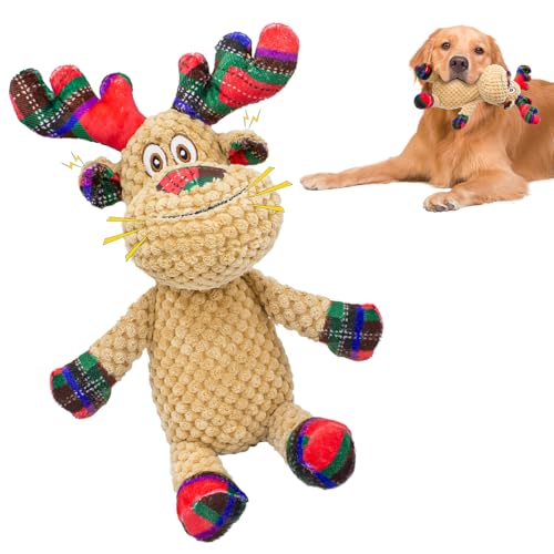 Chongqile Squeaky Weihnachten Rentier Hundespielzeug, interaktive Plüsch Hundespielzeug für kleine und mittlere Hunde, geeignet für die Ausbildung und die Verringerung der Langeweile und Angst. von Chongqile