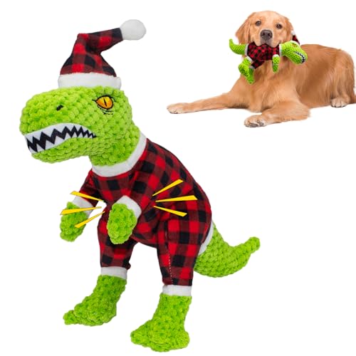 Chongqile Weihnachtsplüschspielzeug für Hunde - Quietschendes Spielzeug Dinosaurier mit Knitterpapier - Interaktives lustiges Spielzeug kleine und mittlere Rassen von Chongqile