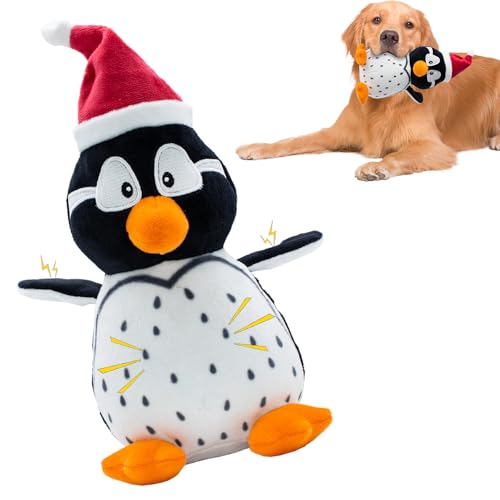 Chongqile Weihnachtsplüschspielzeug für Hunde- Quietschendes Spielzeug Pinguin mit Knitterpapier- Interaktives lustiges Spielzeug kleine und mittlere Rassen (Pinguin) von Chongqile