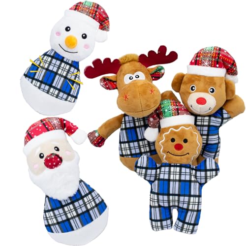 Christmas Dog Squeaky Toy- Plüsch Hundespielzeug für kleine, mittelgroße Hunde mit Quietscher- Interaktives Welpenspielzeug- Niedliches weiches Plüschdessert 5 Sets von Chongqile