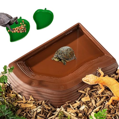 Chordobe Schildkröten-Schalen mit Rampe – Blatt Reptilien Schildkröte Wasser Futter Schale & Bad Pool Aquarium Ornament für Eidechse Gecko Schlange Schildkröte Bartdrache von Chordobe