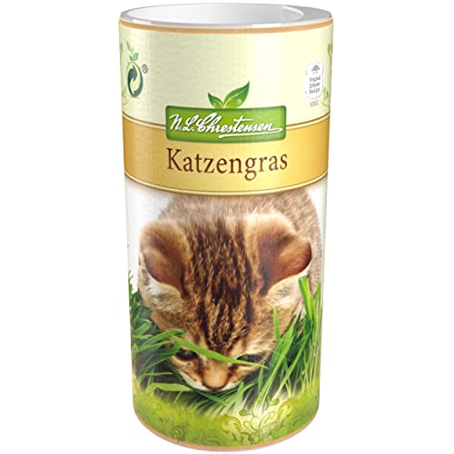 Premium Katzengras Samen Chrestensen, Grassamen schnellkeimend, 1 Dose 110 g, reicht für ca. 4-5 m² Katzengras fertig gewachsen, Natürliche Katzen Leckerlies zu Hause von Chrestensen