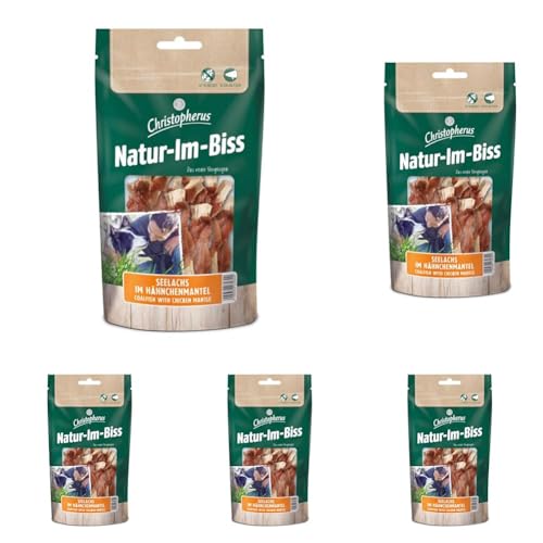 Christopherus Kausticks für Hunde, Seelachs im Hähnchenmantel, Warmluftgetrocknet, Natur-Im-Biss, 70 g (Packung mit 5) von Christopherus