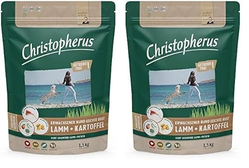 Christopherus Light Grainfree, Vollnahrung für ausgewachsene Hunde mit Übergewicht oder geringer Aktivität, Trockenfutter, Lamm + Kartoffel, Krokettengröße ca. 1 cm, Ausgewachsener Hund, 1,5 kg von Christopherus