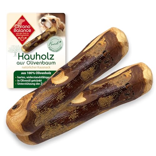 ChronoBalance® Kauspielzeug M (2er Set) aus Olivenholz für Hunde: Kauholz als Leckerlie, langlebiger Kauknochen zur natürlichen Zahnpflege in Olivenöl getränkt, Zahnhygiene Kaustab sicher, robust von ChronoBalance