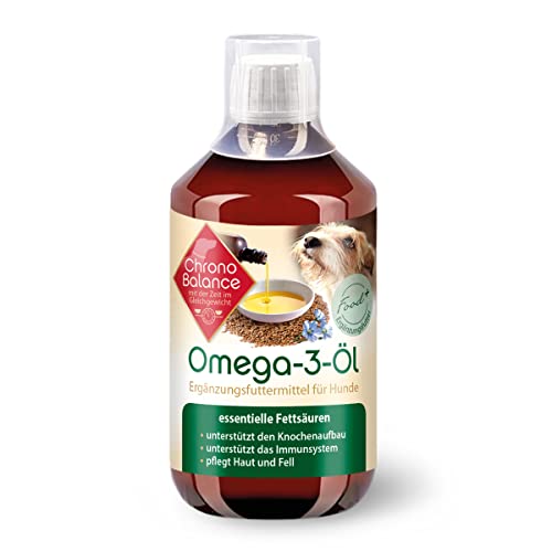 ChronoBalance® Omega-3-Öl für Hunde Lein-Lachsöl Mischung in Lebensmittelqualität natürliche Nahrungsergänzung pflegt Haut und Fell und unterstützt das Immunsystem mit Dosierdeckel (500ml) von ChronoBalance