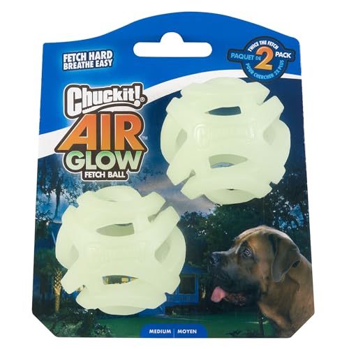 Chuckit! Air Glow Apportierball, Hundespielzeug, Größe M, 6,3 cm, 2 Stück, für Rassen 9-27 kg von Chuckit!