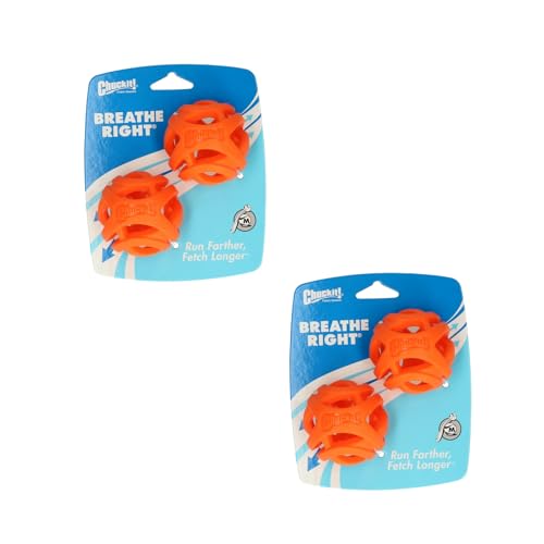 Chuckit! -Breathe Right Fetch Ball Medium | Doppelpack | 2 x 2er Pack | Extrem starker Ball für Hunde | Speziell entworfen um die Atmung der Lungen zu erleichtern von Chuckit!