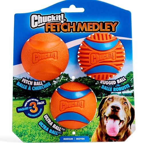 Chuckit! Fetch Medley Gen. 3 Gummibälle, Ultra Ball, Fetch Ball, Rugged Ballwerfer, kompatibles Kauspielzeug, Medium, 3 Stück von Chuckit!