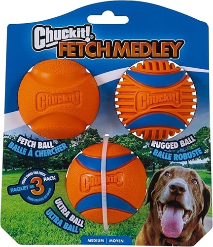 Chuckit! Fetch Medley Gen. 3 Gummibälle, Ultra Ball, Fetch Ball, Rugged Ballwerfer, kompatibles Kauspielzeug, Medium, 3 Stück von Chuckit!