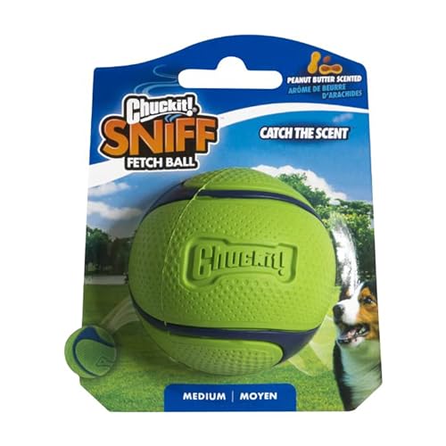 Chuckit! - Peanut Butter Sniff Fetch Ball - Verfolgungsball für Hunde - Ball mit Erdnussduft - Robuster Ball mit dickem Kern - Kompatibel Wurfgeräten! - Größe: Medium - Durchmesser: 6,5 cm von Chuckit!