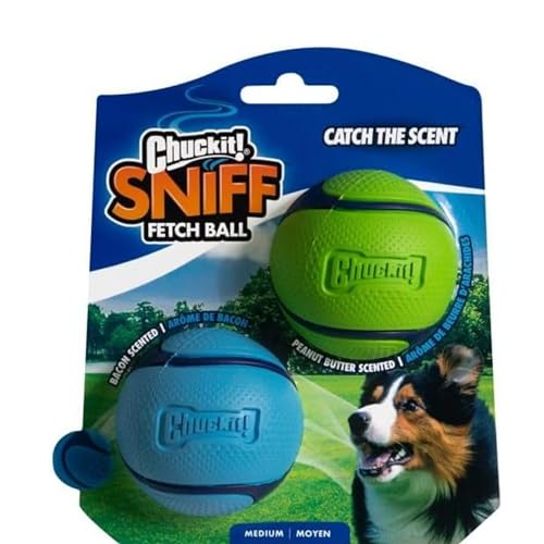 Chuckit! - Sniff Fetch Ball Duo - 2 Hunde-Trackingbälle - 2 Bälle mit Speck- und Erdnussbutterduft - Robuster Ball mit dickem Kern - Größe: Medium - Durchmesser: 6,5 cm von Chuckit!