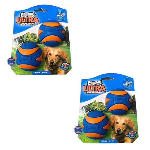 Chuckit! Ultra Squeaker Ball Gr. M - ø 6 cm | Doppelpack | 2 x 2 Stück | Langelebiges Gummi, hohe Sprungkraft und hoher Quietscher | Leicht zu Reinigen | Schwimmt auf Wasser von Chuckit!