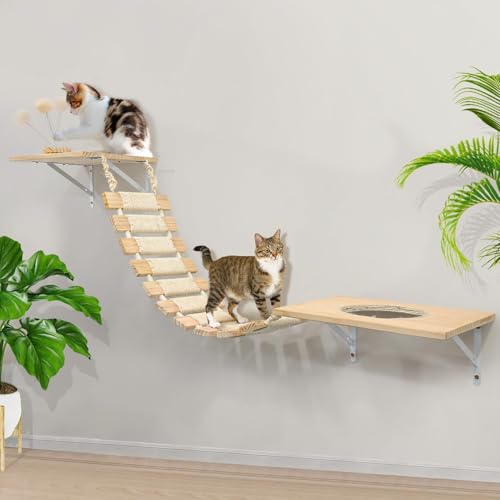 Katzen-Wand-Hängematte, Wandmontage, Katzenbrücke mit Spielball und 3 hängenden Bällen, Haustierleiter, breit, 25,4 cm lang, 73,7 cm für Klettern, Sitzstange, Aktivität, einfach zu installieren, von Chuiendi