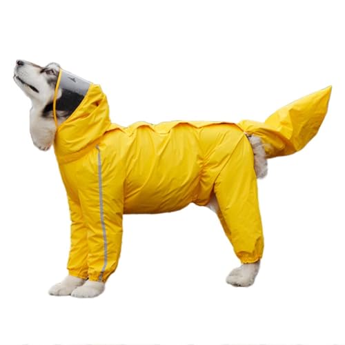 Hunde-Regenmantel mit Kapuze, reflektierende Sicherheitsstreifen, wasserdicht, leichter Hundemantel, regen-/wasserabweisend, Hundekleidung, mittelgroße und große Hunde, winddichte Hoodies (Gelb, 4XL) von Chukamalilayi