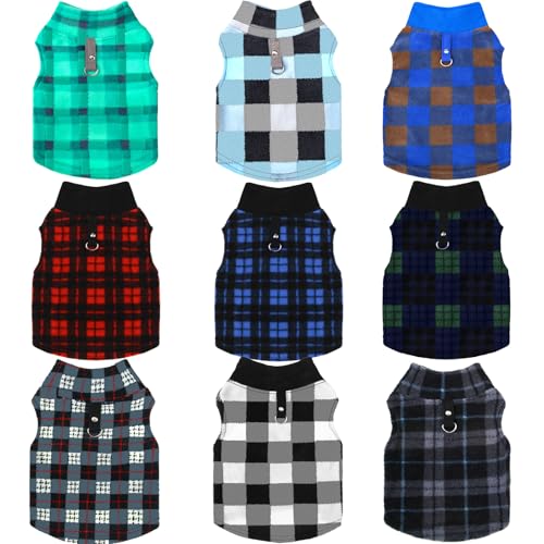 9 Stück Polarfleece-Hundepullover weiche Fleeceweste mit Leinenring kariert, warme Winter-Haustierkleidung Hundepullover Jacke für Hunde Katzen Winter Chihuahua Haustier Indoor Outdoor (L) von Chunful