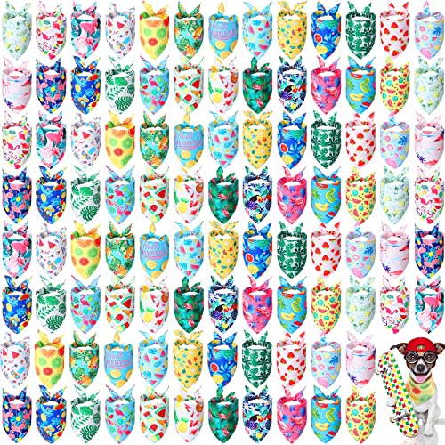 Chunful 100 Stück Hundehalstücher Bulk Sommer Haustier Bandanas Pack Dreieck Hund Schal Lätzchen Hawaii Hund Halstuch Set mit Obst Blatt Flamingo Muster für Kleine Große Hund Kostüm Zubehör Dekoration von Chunful