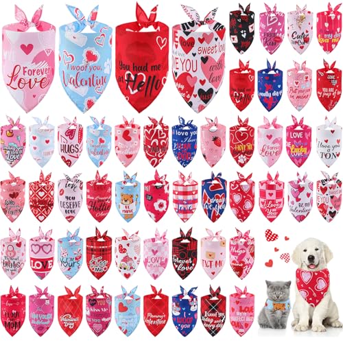 Chunful 50 Stück Valentinstag Hundehalstücher Bulk mit Sprüchen Haustier Dreieckstuch Lätzchen waschbar Welpe Halstuch Verstellbar Fellpflege Zubehör für kleine, mittelgroße und große Hunde und Katzen von Chunful