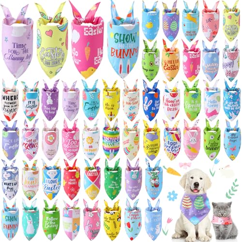 Chunful Hundehalstücher für Ostern, mit Sprüchen, Dreieckstuch für Welpen, Kaninchen, Haustierkostüm, verstellbar, waschbar, für kleine, mittelgroße und große Haustiere, 50 Stück von Chunful