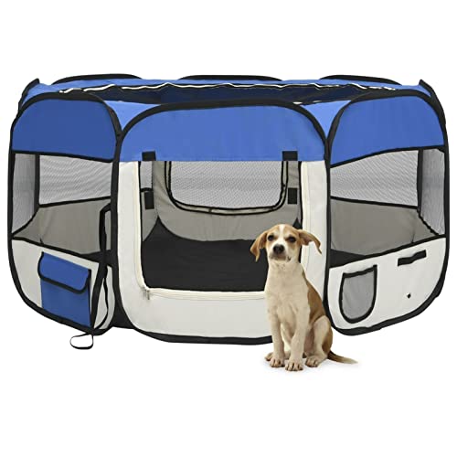 Chusui Faltbarer Welpenlaufstall mit Tragetasche, Welpenlaufstall, Laufstall Hund, Hundelaufstall, Hundepark, Katzengehege, Hundezelt, Auslauf Für Hunde, Blau 125x125x61 cm von Chusui