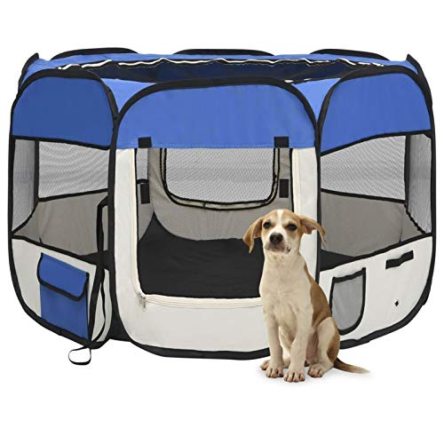 Chusui Faltbarer Welpenlaufstall mit Tragetasche, Welpenlaufstall, Laufstall Hund, Hundelaufstall, Hundepark, Katzengehege, Hundezelt, Auslauf Für Hunde, Blau 90x90x58 cm von Chusui