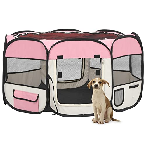 Chusui Faltbarer Welpenlaufstall mit Tragetasche, Welpenlaufstall, Laufstall Hund, Hundelaufstall, Hundepark, Katzengehege, Hundezelt, Auslauf Für Hunde, Rosa 125x125x61 cm von Chusui