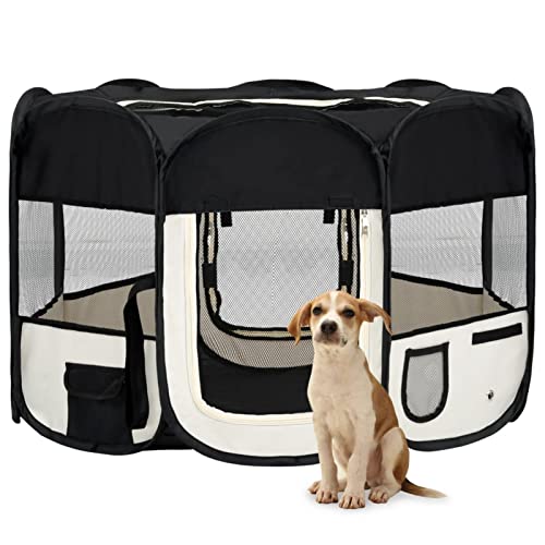 Chusui Faltbarer Welpenlaufstall mit Tragetasche, Welpenlaufstall, Laufstall Hund, Hundelaufstall, Hundepark, Katzengehege, Hundezelt, Auslauf Für Hunde, Schwarz 110x110x58 cm von Chusui