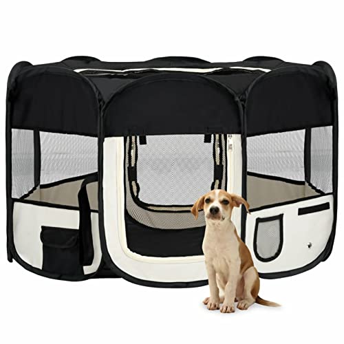 Chusui Faltbarer Welpenlaufstall mit Tragetasche, Welpenlaufstall, Laufstall Hund, Hundelaufstall, Hundepark, Katzengehege, Hundezelt, Auslauf Für Hunde, Schwarz 125x125x61 cm von Chusui