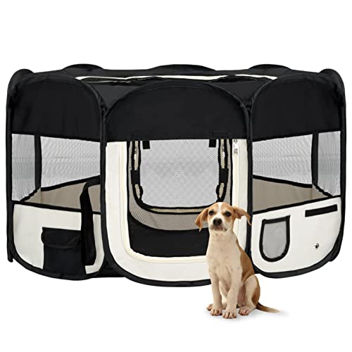 Chusui Faltbarer Welpenlaufstall mit Tragetasche, Welpenlaufstall, Laufstall Hund, Hundelaufstall, Hundepark, Katzengehege, Hundezelt, Auslauf Für Hunde, Schwarz 145x145x61 cm von Chusui