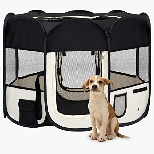 Chusui Faltbarer Welpenlaufstall mit Tragetasche, Welpenlaufstall, Laufstall Hund, Hundelaufstall, Hundepark, Katzengehege, Hundezelt, Auslauf Für Hunde, Schwarz 90x90x58 cm von Chusui