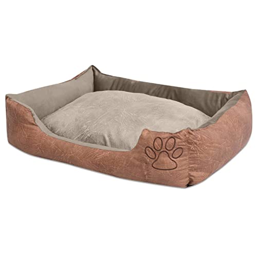 Chusui Hundebett mit Kissen PU Kunstleder Größe XL, Hundesofa, Hunde Bett, Hundekissen, Dog Bed, Kuschelbett Katzen, Hunde Couch, Hunde Sofabett, Beige von Chusui