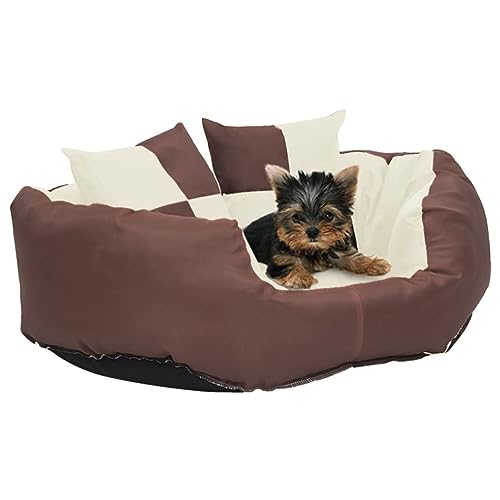 Chusui Hundekissen Wendbar und Waschbar, Hundebett, Hundematte, Dog Bed, Hundematratze, Hundesofa, Hunde Bett, Braun und Creme 65x50x20 cm von Chusui