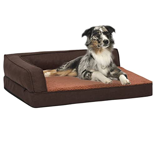 Chusui Hundematratze, Hundebett, Hundekissen, Hundematte, Dog Bed, Hunde Bettchen, Hunde Matratze, Hundepolster, Katzenbett, Ergonomisch 60x42 cm Leinenoptik Fleece Braun von Chusui