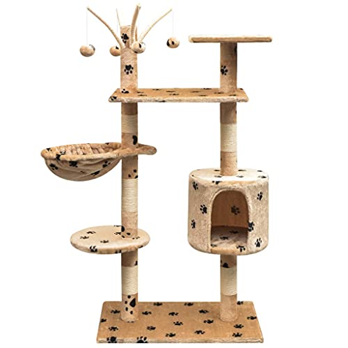 Chusui Katzen-Kratzbaum, Katzenzubehöhr, Kratzbaum Für Katzen, Katze Baum, Katzenkratzbaum, Katzenturm, Katzenmöbel, 125 cm Beige mit Pfoten-Aufdruck von Chusui