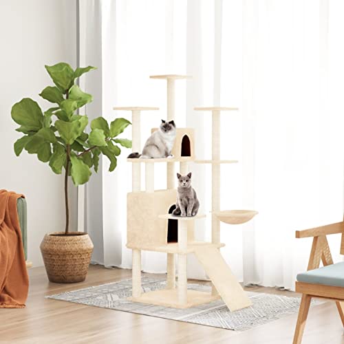 Kratzbaum mit Sisal-Kratzsäulen, Chusui Katzenkratzbaum, Kratzbaum, Kratzsäule, Katzen Kratzmöbel, Katzenkratzsäule, Creme 154 cm Kratzbaum mit Sisal-Kratzsäulen, Chusui Katzenkratzbaum, Kratzbaum, Kratzsäule, Katzen Kratzmöbel, Katzenkratzsäule, Creme 154 cm von Chusui