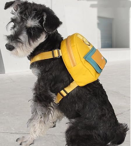 Hunderucksack, Kleiner Hundebackpack mit Kotbeutelspender zum täglichen Wandern für kleine mittlere Hunde, einstellbare Hund Selbst Carrier Geschirre Weste Rucksack für Outdoor-Reisen (Gelb) von CiCixixi