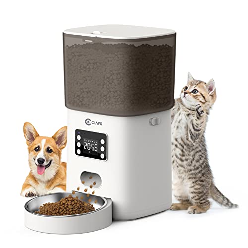 Ciays Automatic Cat Feeders, 6L Cat Food Dispenser Up to 20 Portions 6 Meals Per Day, Pet Dry Food Dispenser with Distribution Alarms for Small Medium Cats Dogs, White von Ciays