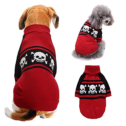 Cicano Halloween-Hundepullover, Totenkopf, Kürbis-Muster, Haustierkleidung, niedlich, für Katzen, Kätzchen, Welpen, Hunde, Größe L, Rot von Cicano