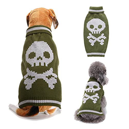 Cicano Halloween Hundepullover Totenkopf Kürbismuster Haustier Kleidung Niedlich Haustier Bekleidung für Katze Kätzchen Welpen Hunde Grün S von Cicano