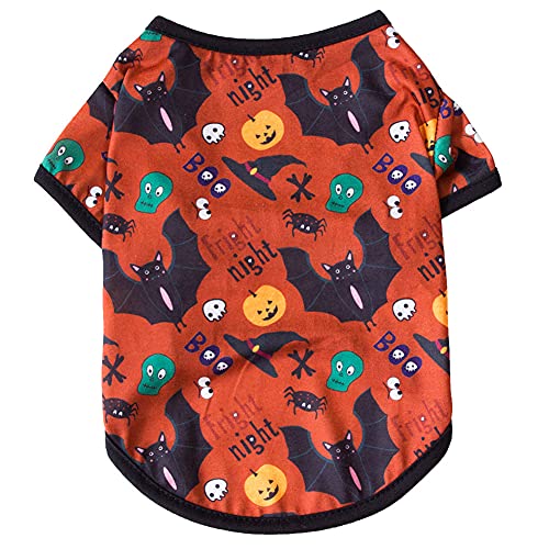 Cicano Halloween-Kostüm für Hunde mit Kürbis- und Totenkopf-Aufdruck, T-Shirt für kleine Hunde, Größe S, Schwarz von Cicano