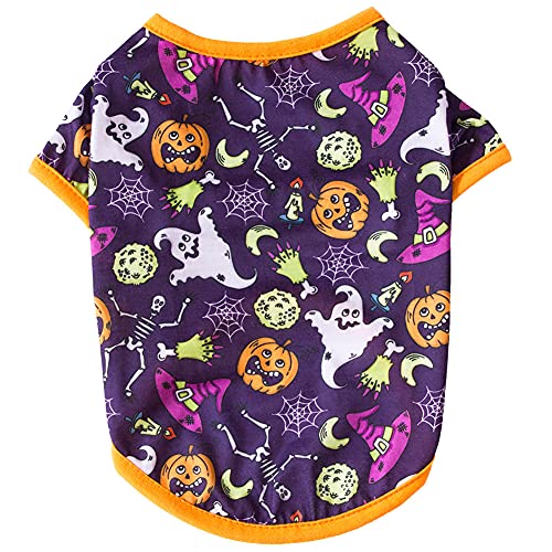 Cicano Halloween-Kostüm für Hunde mit Kürbis- und Totenkopf-Aufdruck, T-Shirt für kleine Hunde, magischer Hut, XS von Cicano