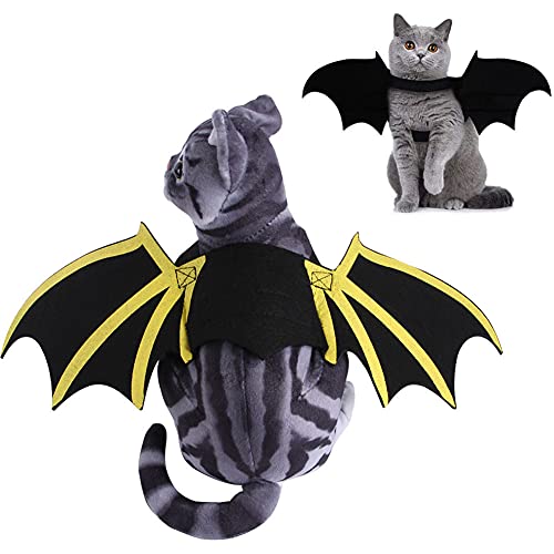 Cicano Halloween-Kostüm für Katzen und Hunde, Fledermaus-Flügel, süßes Welpenhalsband, Cosplay-Kostüme, goldfarben, Größe S von Cicano