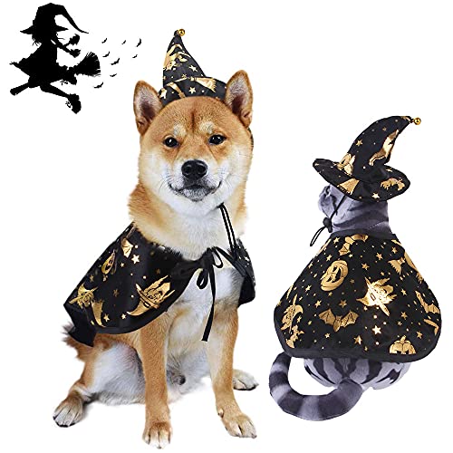 Cicano Halloween-Kostüm für Katzen und Hunde, Hexenumhang, Zaubererhut, Cosplay, Verkleidung für kleine und mittelgroße Haustiere, Größe S, Schwarz von Cicano